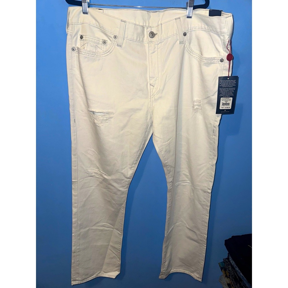True Religion Ricky Relaxed Straight Jeans White Light Wash Denim 42 MC683WW9